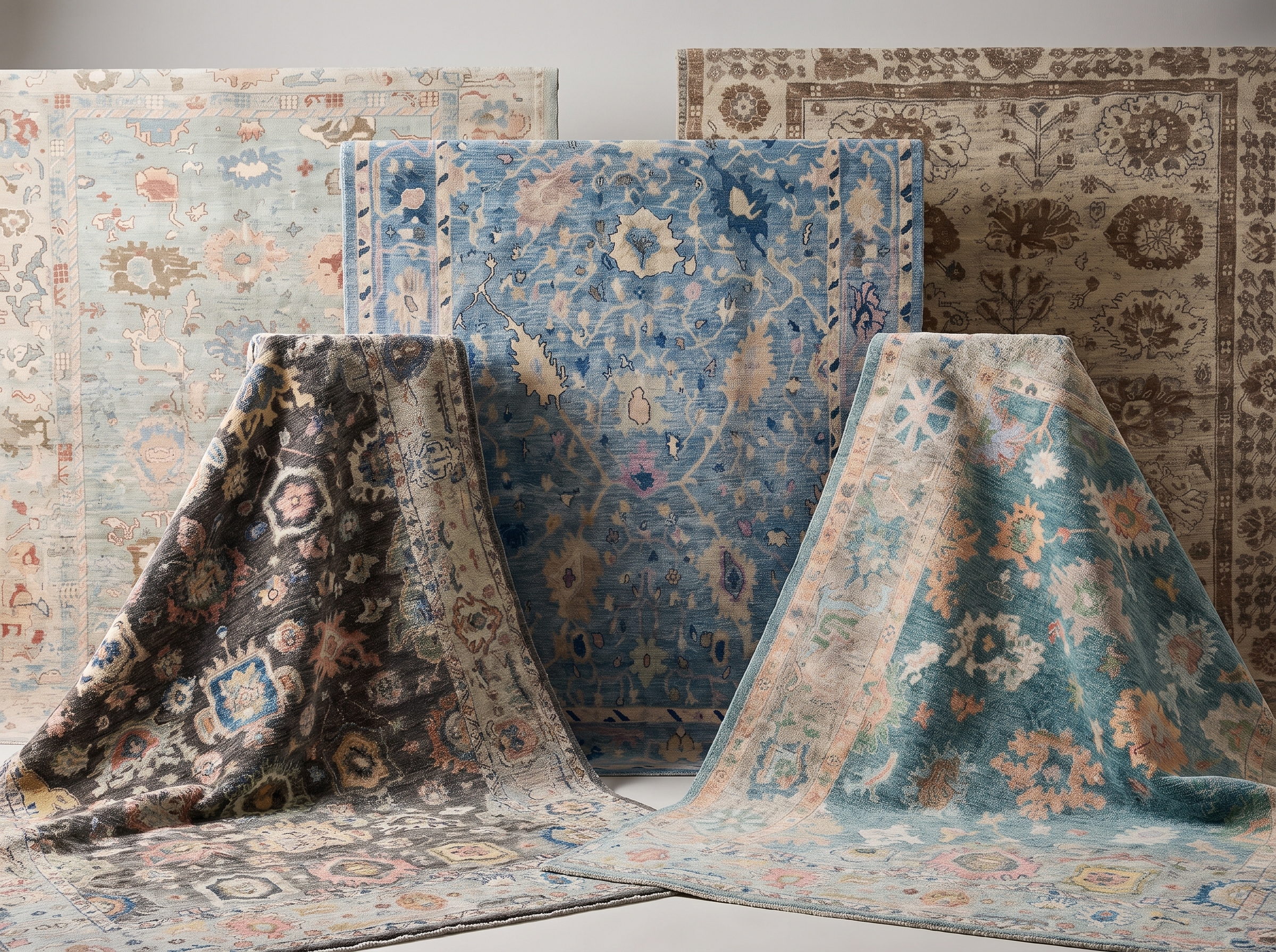 UNS hand-knotted rugs displayed together