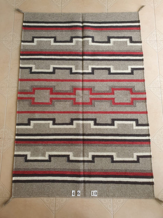 Navajo Dhurrie Patterned Wool Rugs  - Multi Coloured 4 x 6