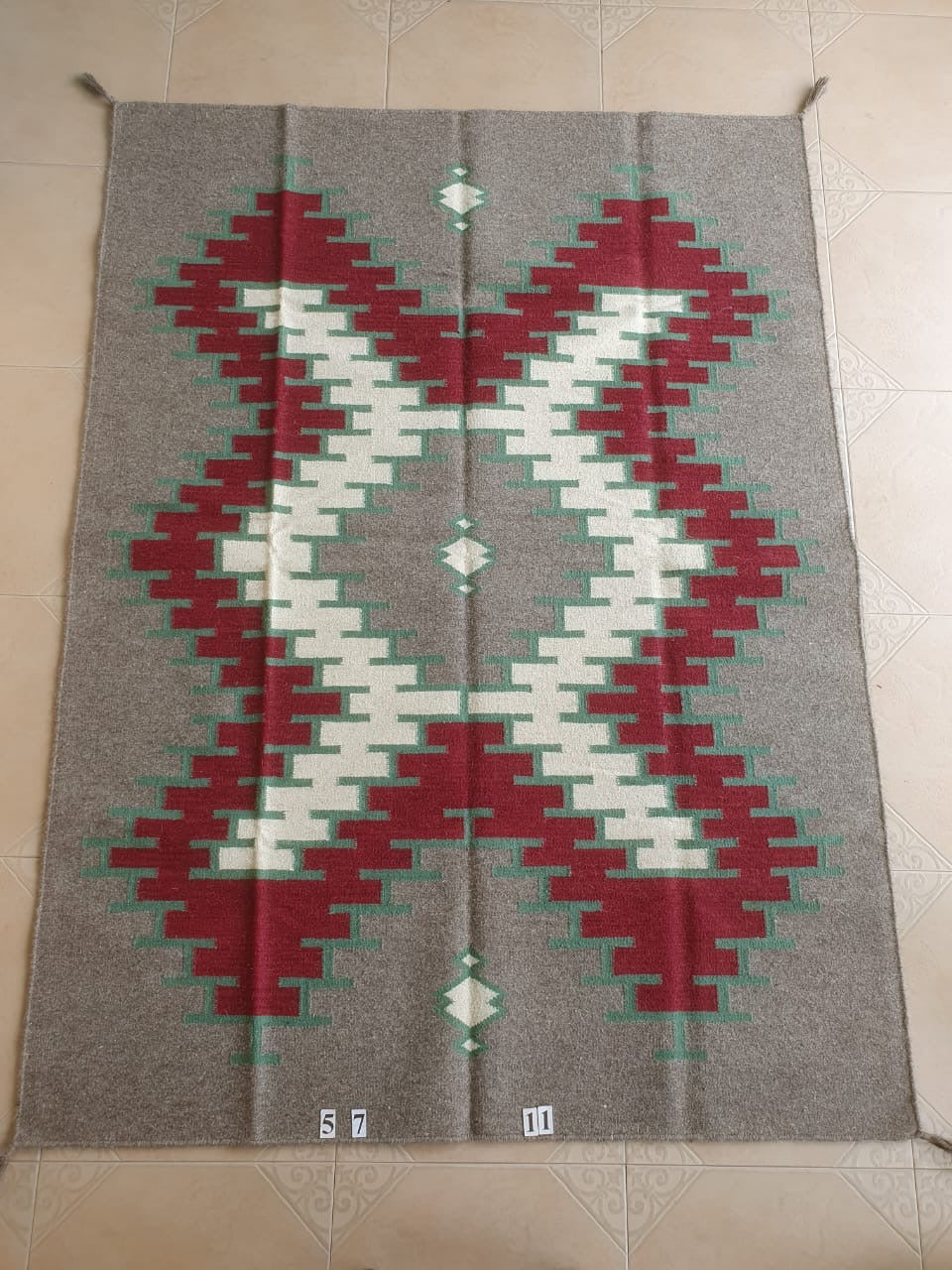 Navajo Dhurrie Patterned Wool Rugs  - Multi Coloured 5 x 7