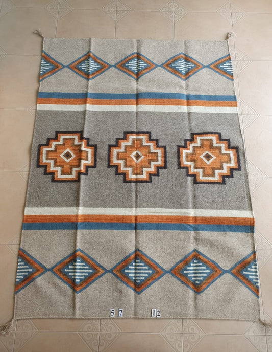 Navajo Dhurrie Patterned Wool Rugs  - Multi Coloured 5 x 7