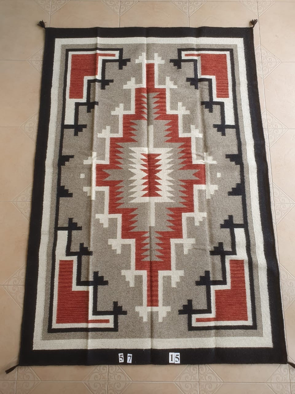 Navajo Dhurrie Patterned Wool Rugs  - Multi Coloured 5 x 7