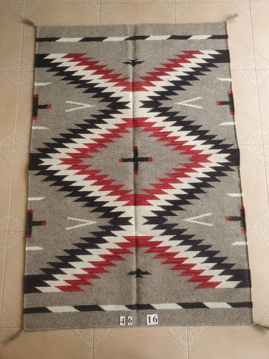 Navajo Dhurrie Patterned Wool Rugs  - Multi Coloured 4 x 6