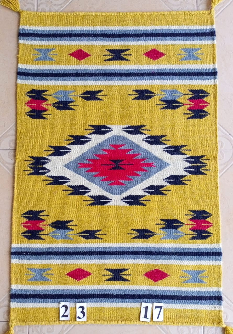 Navajo Dhurrie Patterned Wool Rugs  - Multi Coloured 2 x 3