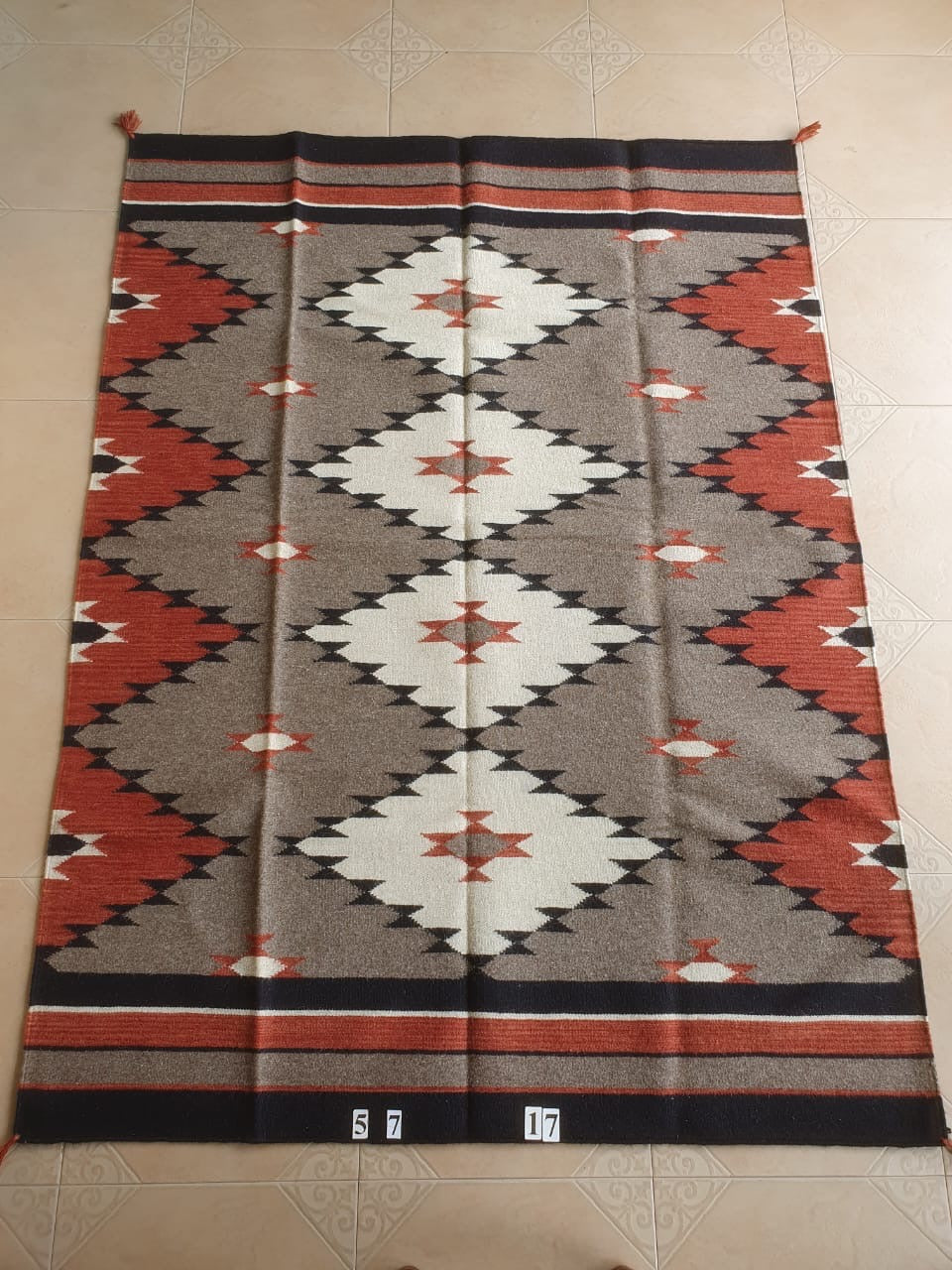 Navajo Dhurrie Patterned Wool Rugs  - Multi Coloured 5 x 7