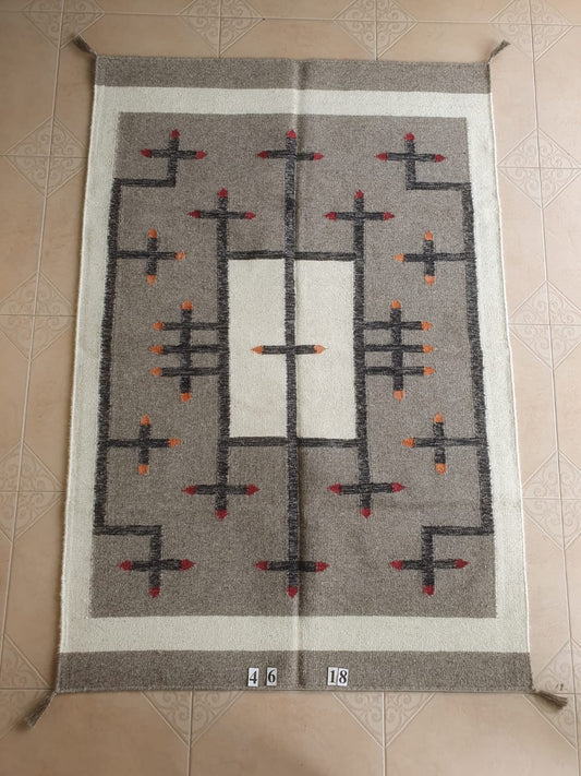 Navajo Dhurrie Patterned Wool Rugs  - Multi Coloured 4 x 6