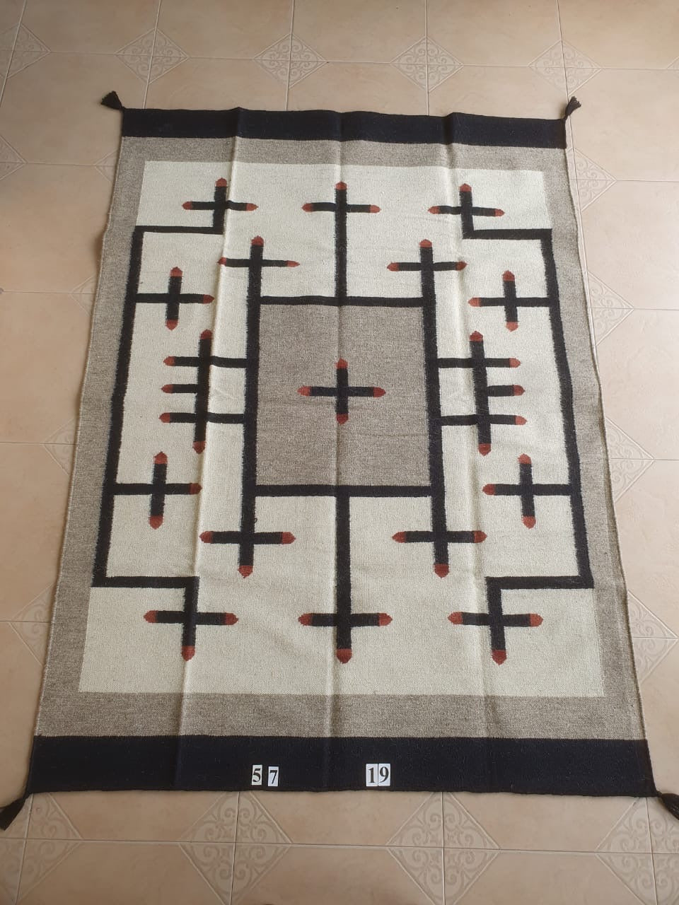 Navajo Dhurrie Patterned Wool Rugs  - Multi Coloured 5 x 7