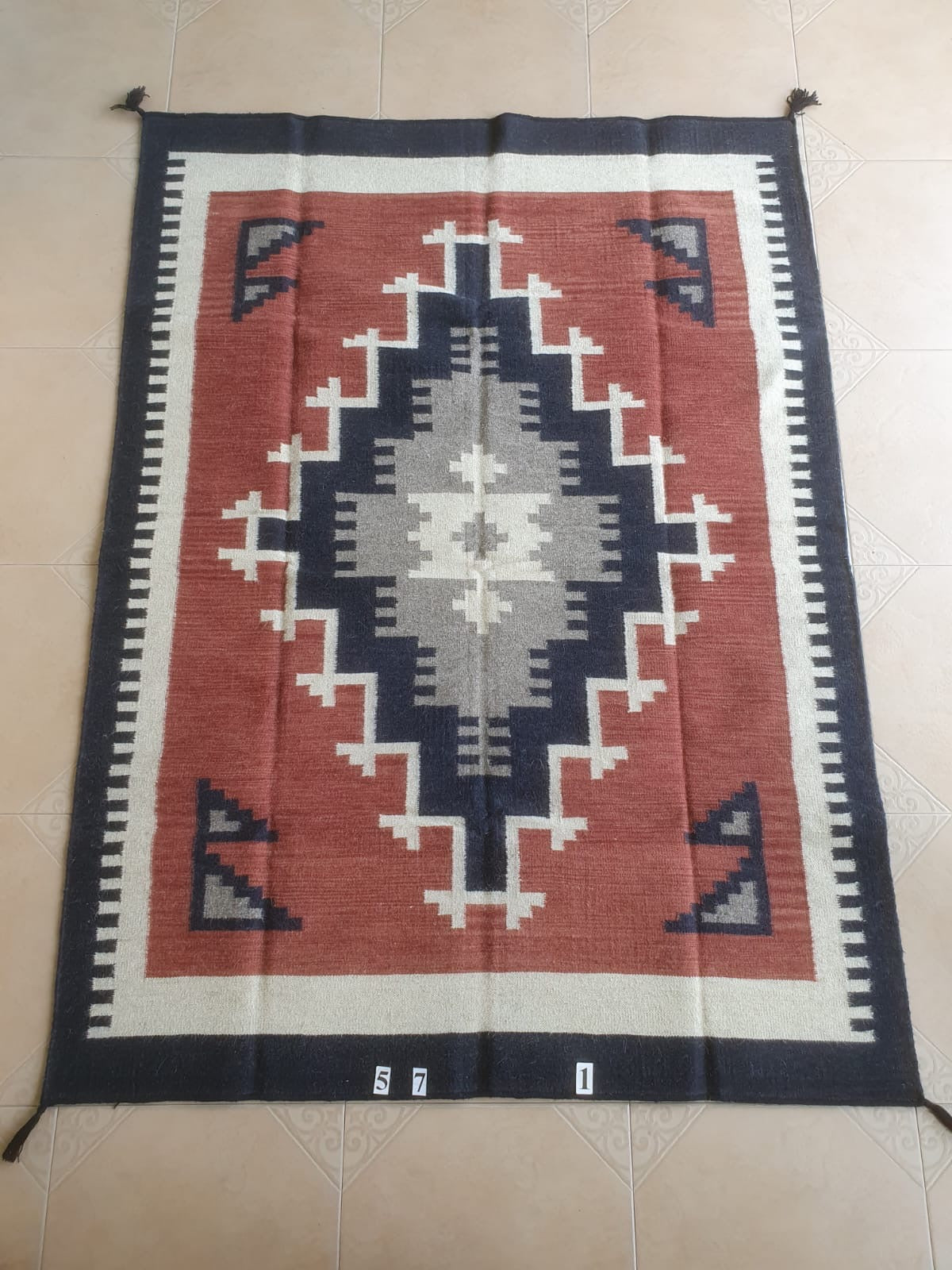 Navajo Dhurrie Patterned Wool Rugs  - Multi Coloured 5 x 7