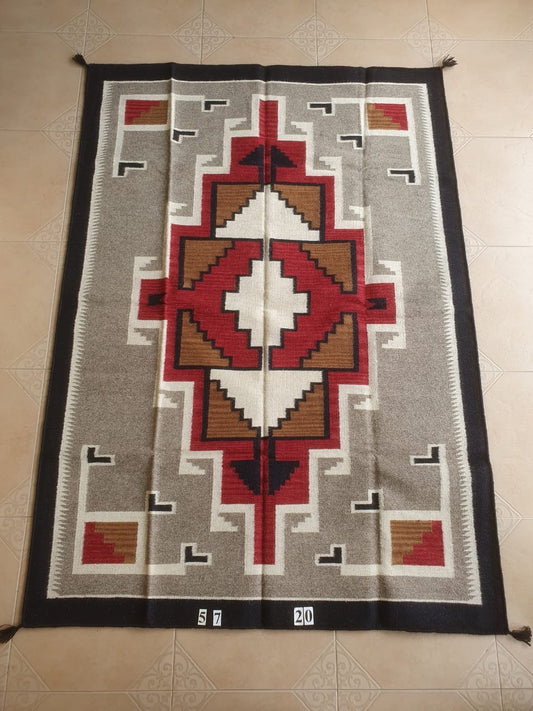 Navajo Dhurrie Patterned Wool Rugs  - Multi Coloured 5 x 7