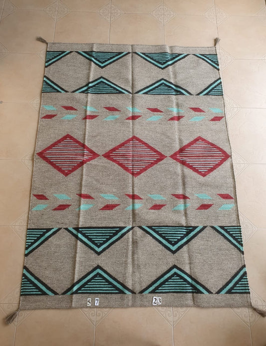 Navajo Dhurrie Patterned Wool Rugs  - Multi Coloured 5 x 7