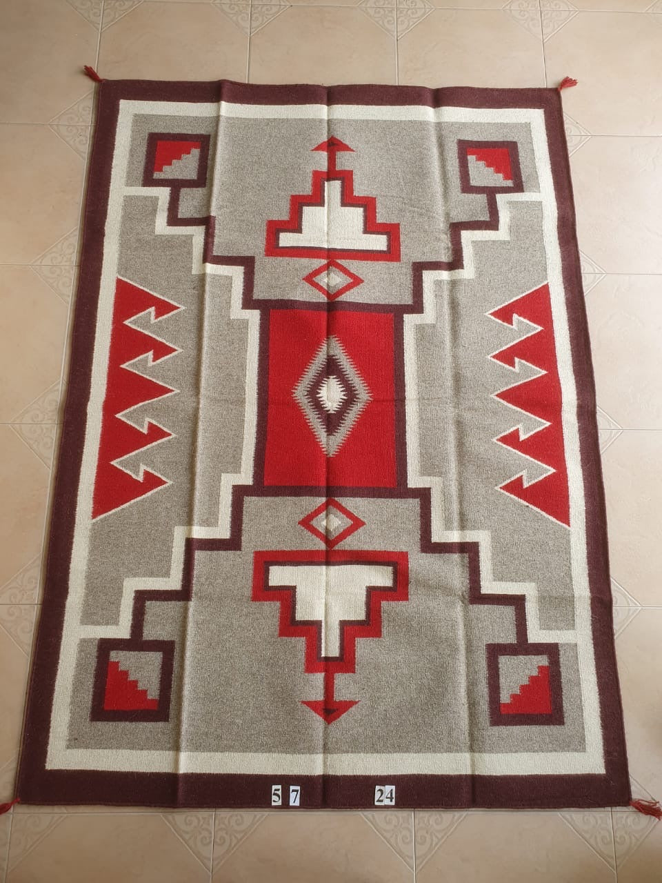 Navajo Dhurrie Patterned Wool Rugs  - Multi Coloured 5 x 7