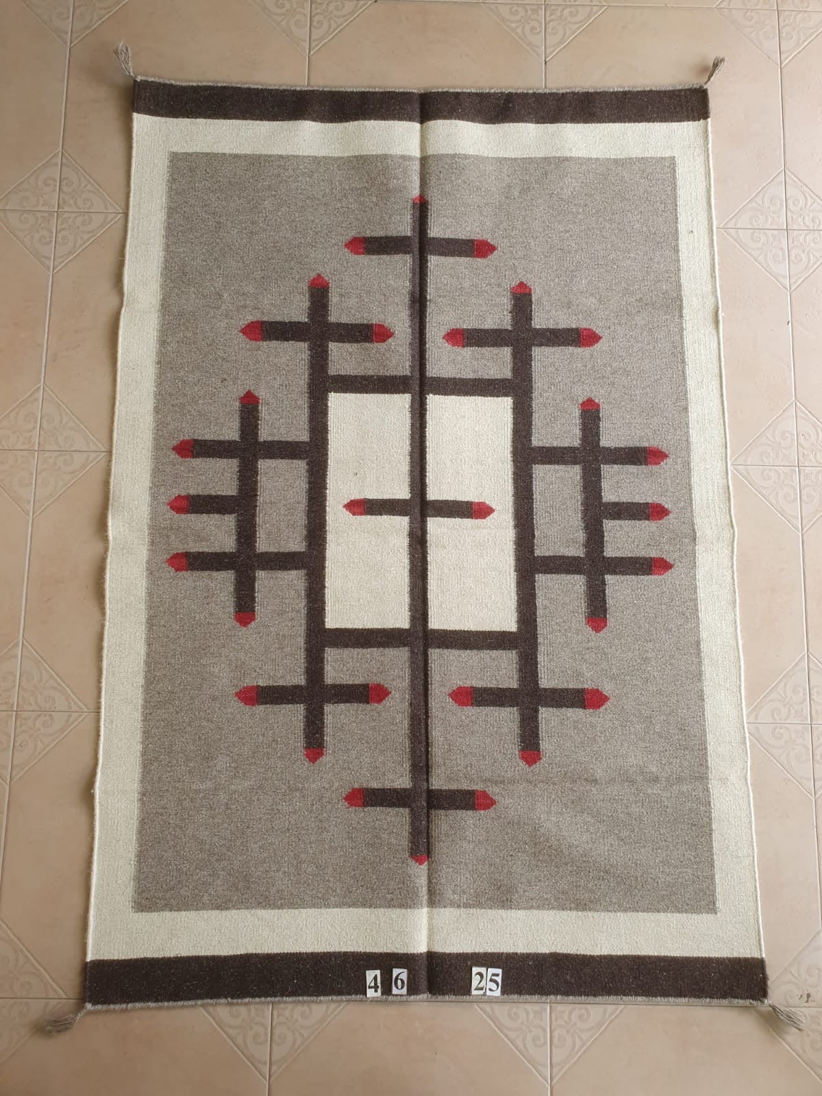 Navajo Dhurrie Patterned Wool Rugs  - Multi Coloured 5 x 7