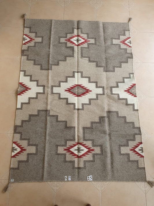 Navajo Dhurrie Patterned Wool Rugs  - Multi Coloured 5 x 7