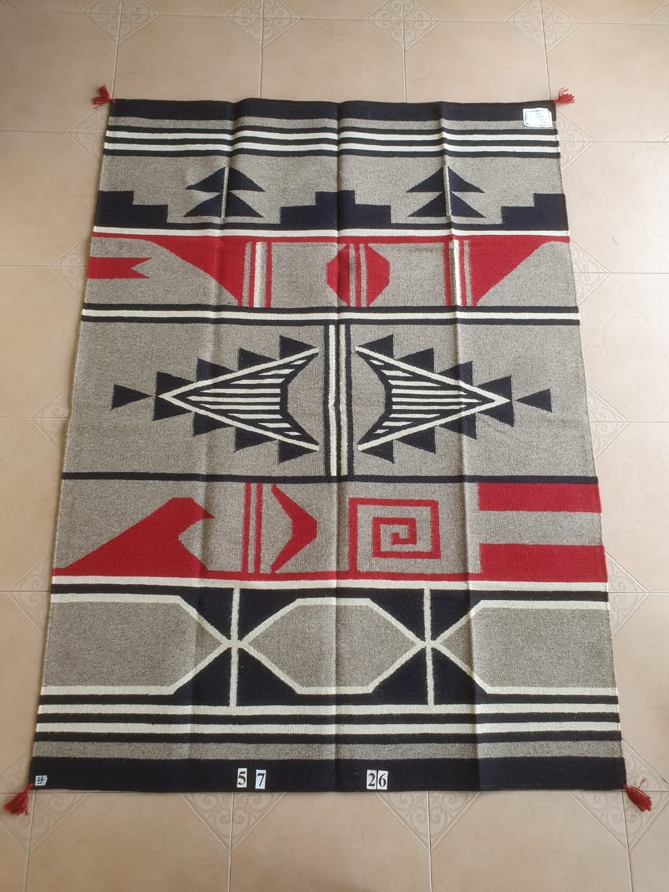 Navajo Dhurrie Patterned Wool Rugs  - Multi Coloured 5 x 7