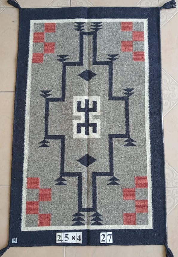 Navajo Dhurrie Patterned Wool Rugs  - Multi Coloured 2'5 x 4