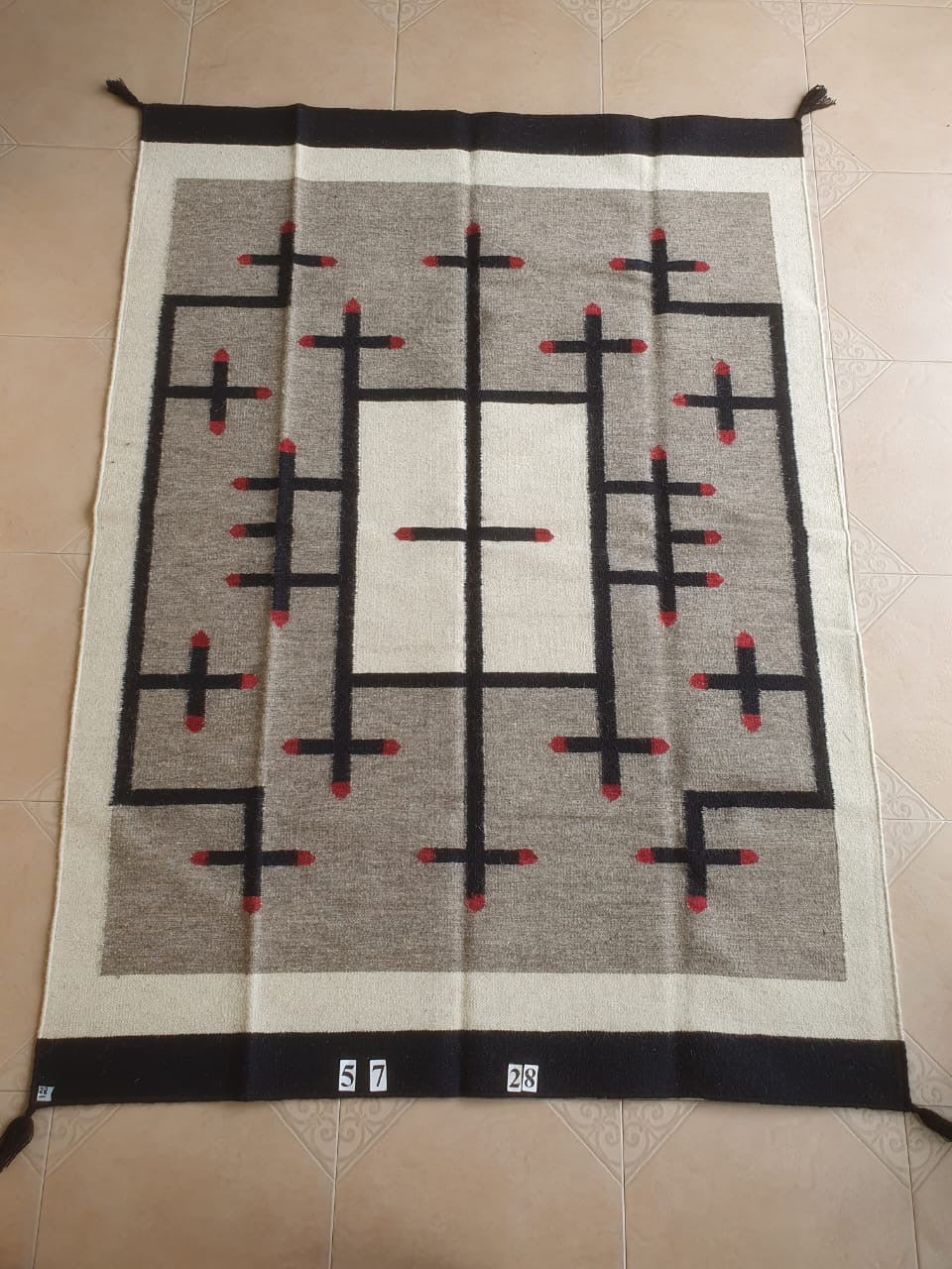 Navajo Dhurrie Patterned Wool Rugs  - Multi Coloured 5 x 7