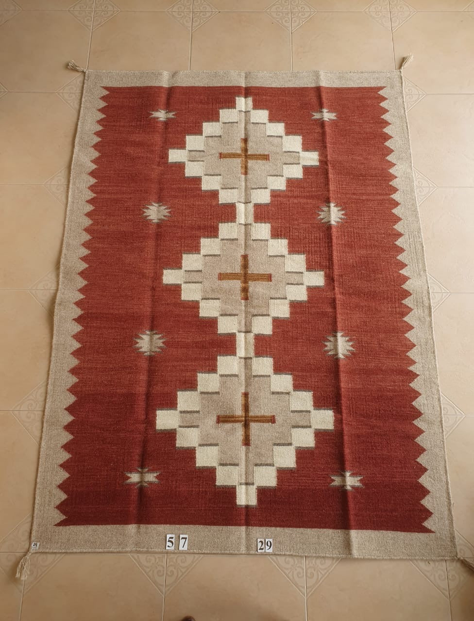 Navajo Dhurrie Patterned Wool Rugs  - Multi Coloured 5 x 7