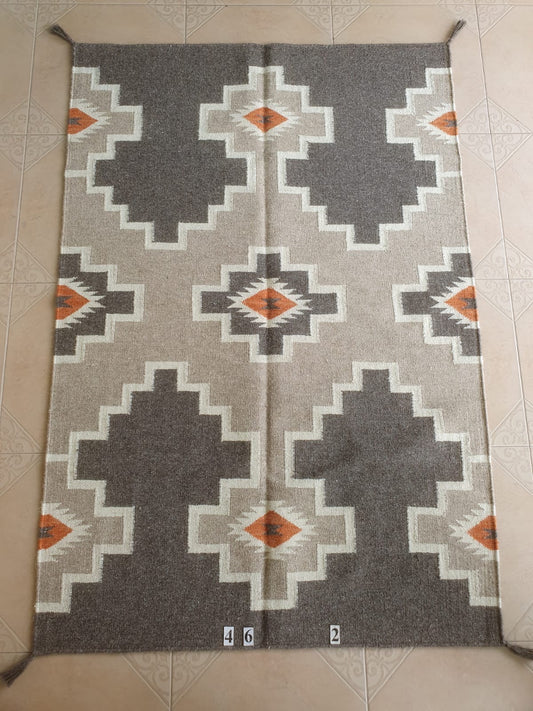 Navajo Dhurrie Patterned Wool Rugs  - Multi Coloured 4 x 6