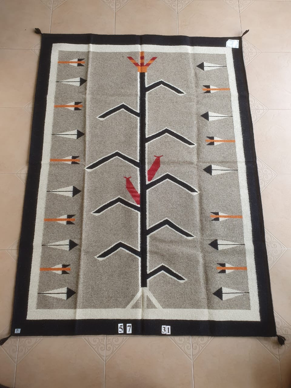 Navajo Dhurrie Patterned Wool Rugs  - Multi Coloured 5 x 7