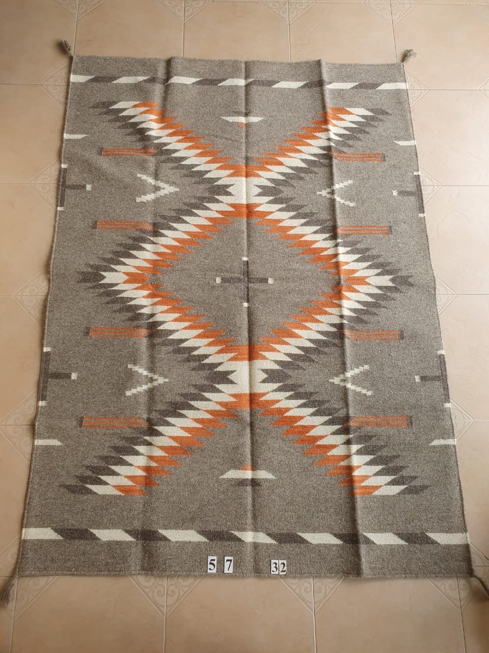 Navajo Dhurrie Patterned Wool Rugs  - Multi Coloured 5 x 7