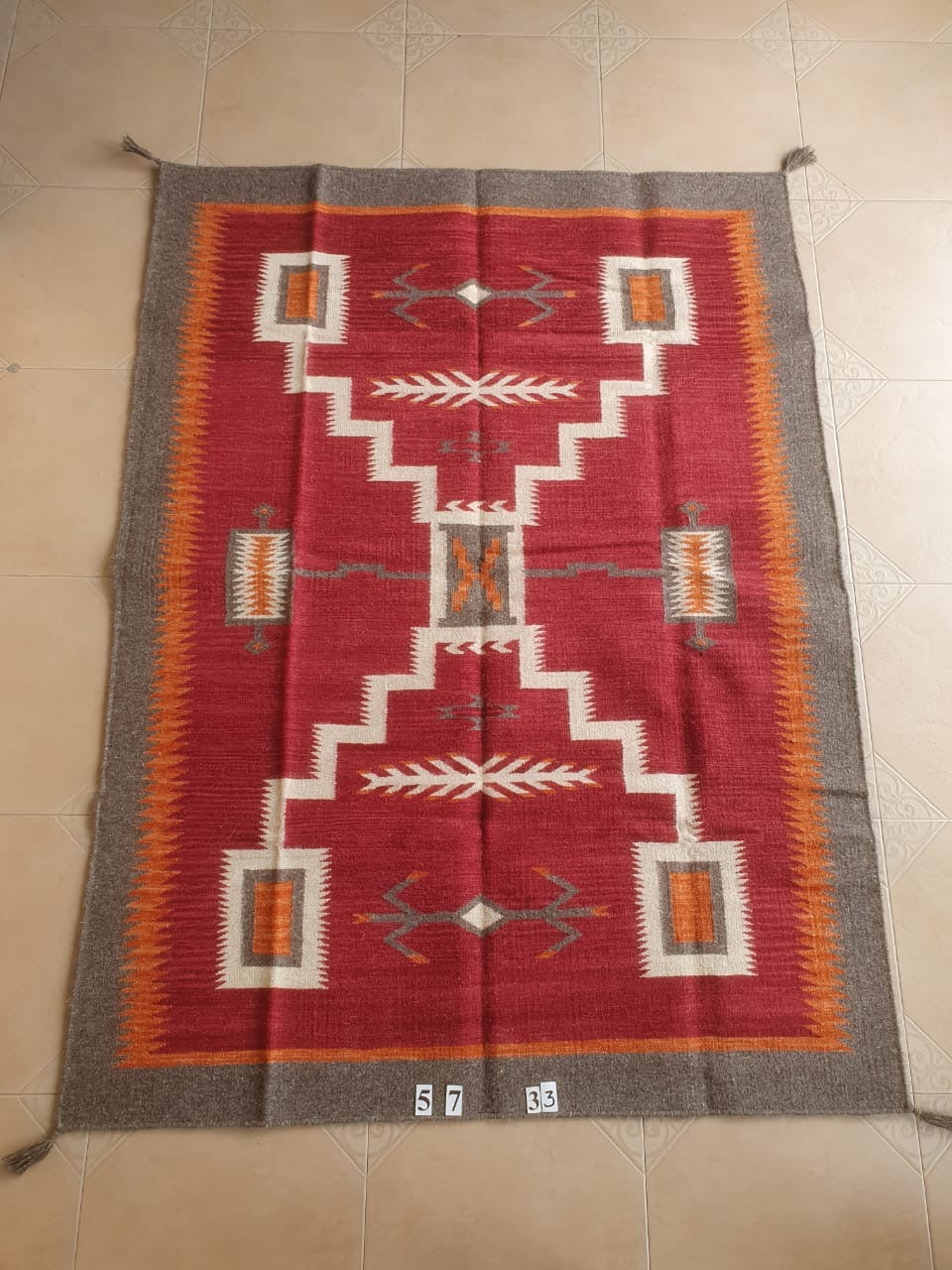 Navajo Dhurrie Patterned Wool Rugs  - Multi Coloured 5 x 7