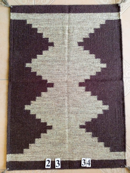 Navajo Dhurrie Patterned Wool Rugs  - Multi Coloured 2 x 3