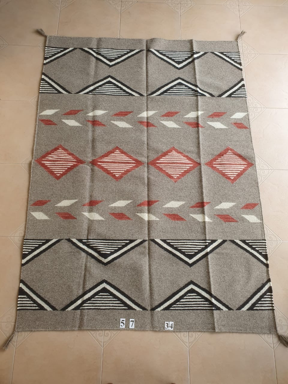 Navajo Dhurrie Patterned Wool Rugs  - Multi Coloured 5 x 7