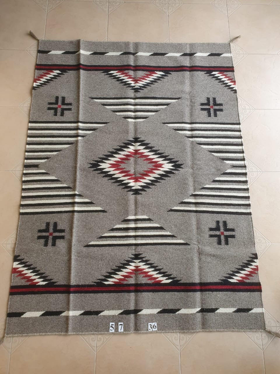 Navajo Dhurrie Patterned Wool Rugs  - Multi Coloured 5 x 7