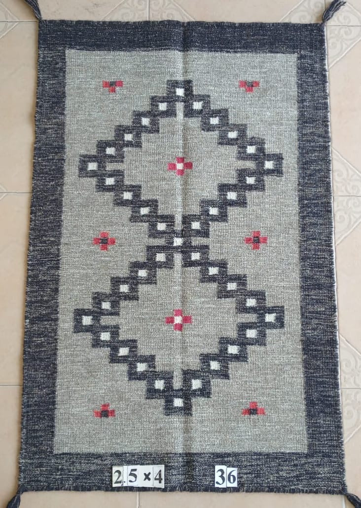 Navajo Dhurrie Patterned Wool Rugs  - Multi Coloured 2'5 x 4