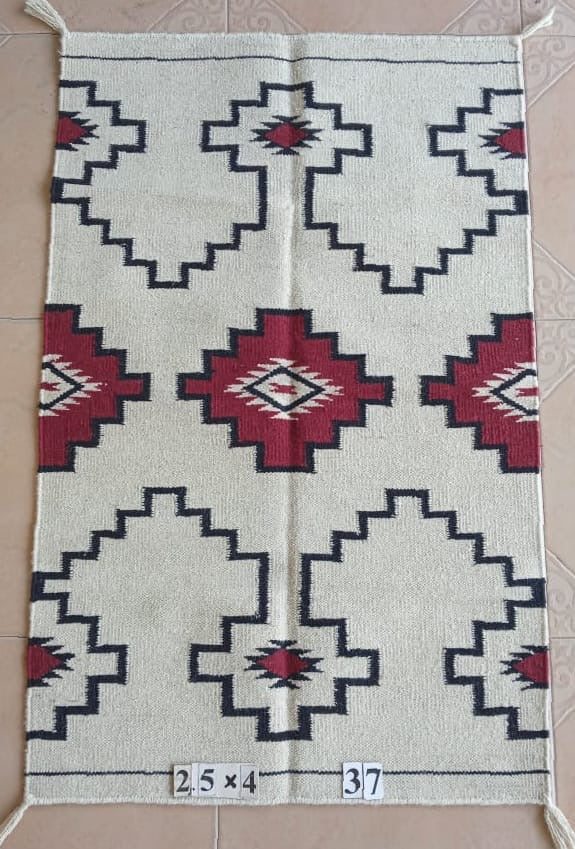 Navajo Dhurrie Patterned Wool Rugs  - Multi Coloured 2'5 x 4