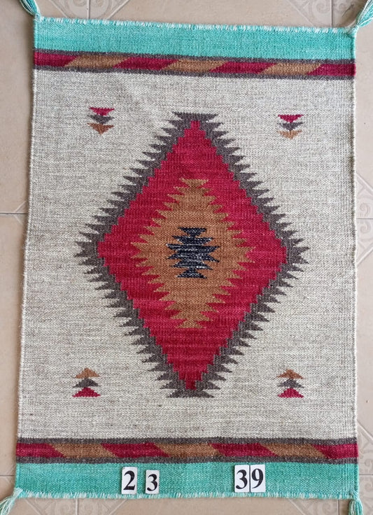 Navajo Dhurrie Patterned Wool Rugs  - Multi Coloured 2 x 3