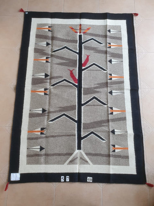 Navajo Dhurrie Patterned Wool Rugs  - Multi Coloured 5 x 7