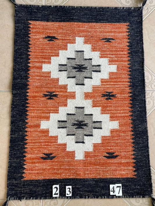 Navajo Dhurrie Patterned Wool Rugs  - Multi Coloured 2 x 3