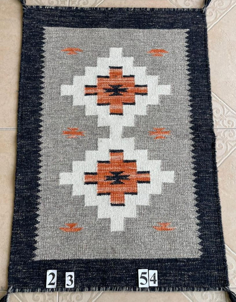 Navajo Dhurrie Patterned Wool Rugs  - Multi Coloured 2 x 3