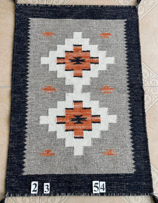 Navajo Dhurrie Patterned Wool Rugs  - Multi Coloured 2 x 3