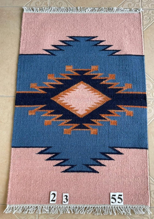 Navajo Dhurrie Patterned Wool Rugs  - Multi Coloured 2 x 3