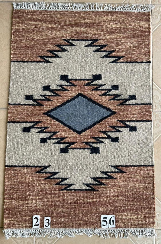 Navajo Dhurrie Patterned Wool Rugs  - Multi Coloured 2 x 3