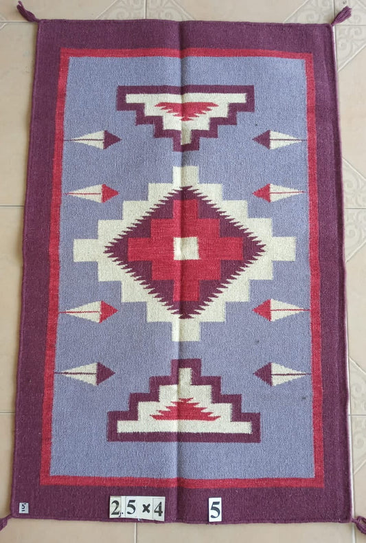 Navajo Dhurrie Patterned Wool Rugs  - Multi Coloured 2'5 x 4