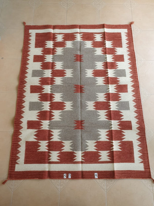 Navajo Dhurrie Patterned Wool Rugs  - Multi Coloured 5 x 7