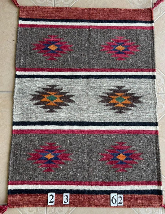 Navajo Dhurrie Patterned Wool Rugs  - Multi Coloured 2 x 3