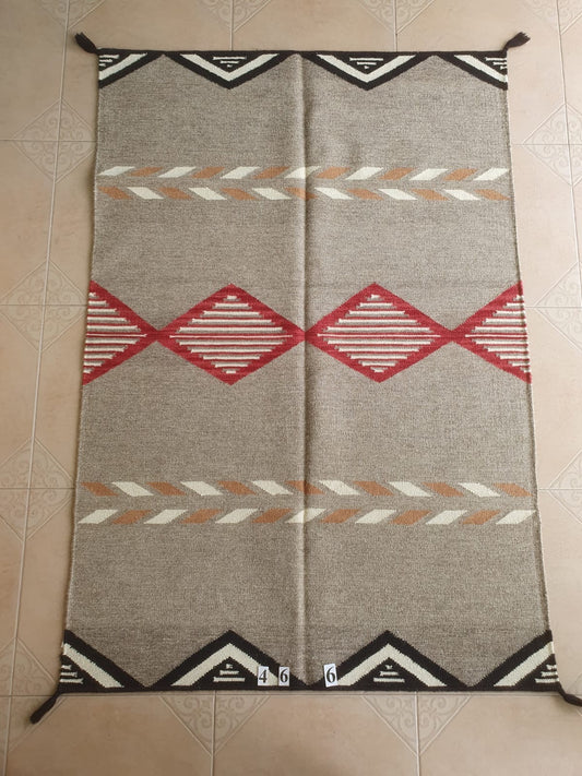 Navajo Dhurrie Patterned Wool Rugs  - Multi Coloured 4 x 6