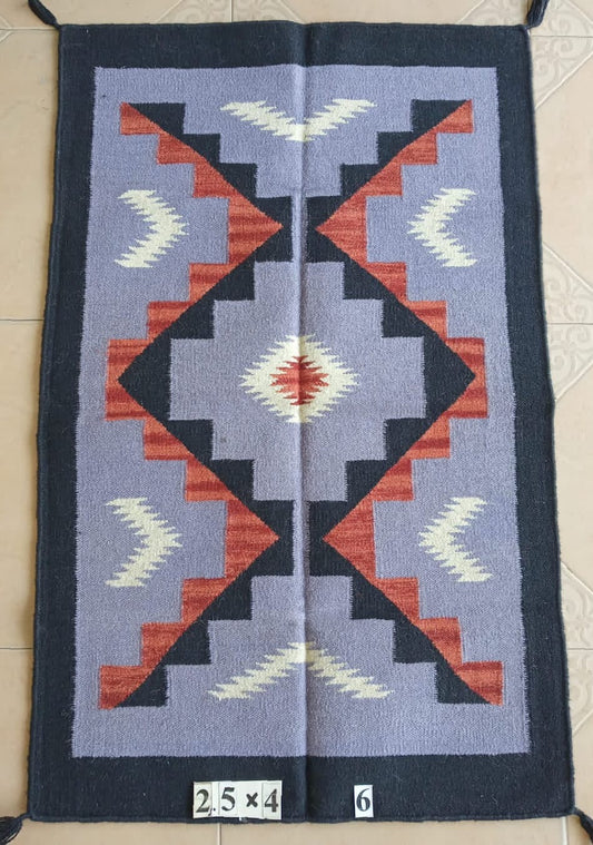 Navajo Dhurrie Patterned Wool Rugs  - Multi Coloured 2'5 x 4