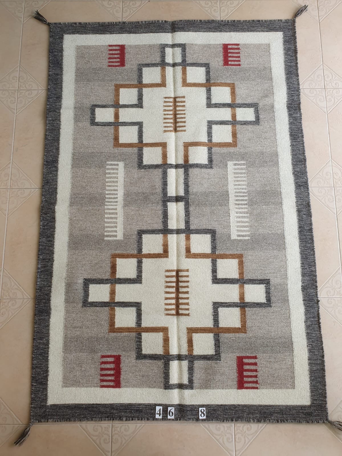 Navajo Dhurrie Patterned Wool Rugs  - Multi Coloured 4 x 6