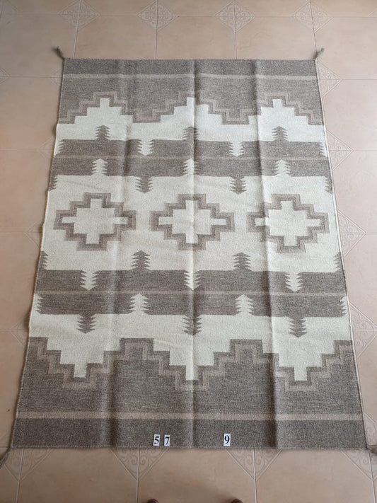 Navajo Dhurrie Patterned Wool Rugs  - Multi Coloured 5 x 7