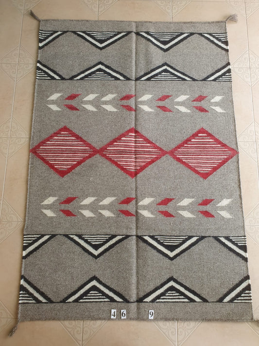 Navajo Dhurrie Patterned Wool Rugs  - Multi Coloured 4 x 6