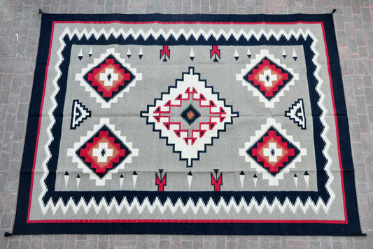 Copy of Navajo Dhurrie Patterned Wool Rugs  - Multi Coloured 9 x 12