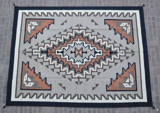 Navajo Dhurrie Patterned Wool Rugs  - Multi Coloured 9 x 12