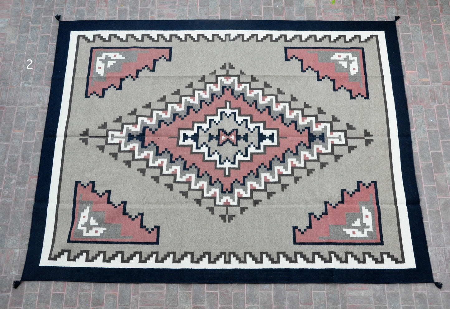 Navajo Dhurrie Patterned Wool Rugs  - Multi Coloured 9 x 12