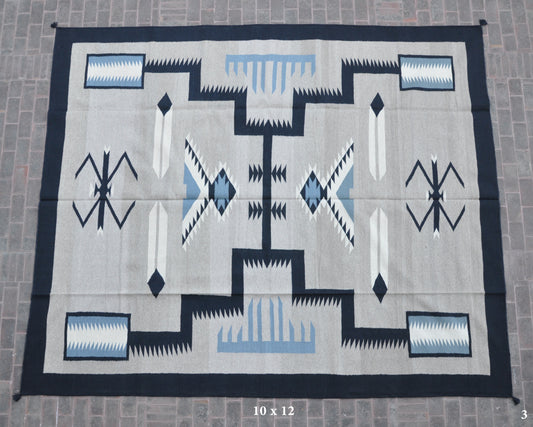 Navajo Dhurrie Patterned Wool Rugs  - Multi Coloured 9 x 12