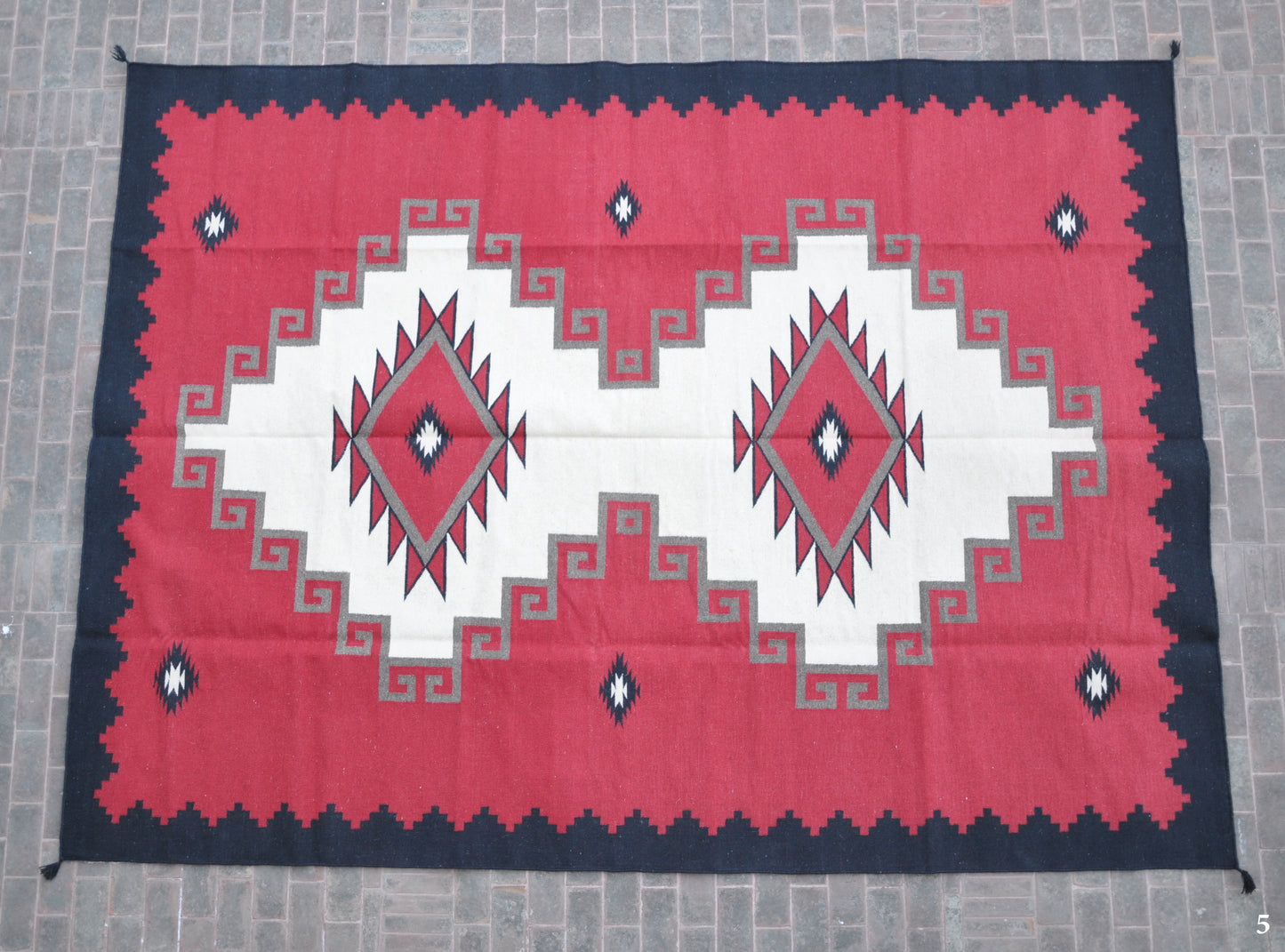 Navajo Dhurrie Patterned Wool Rugs  - Multi Coloured 9 x 12