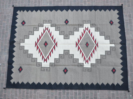 Navajo Dhurrie Patterned Wool Rugs  - Multi Coloured 9 x 12